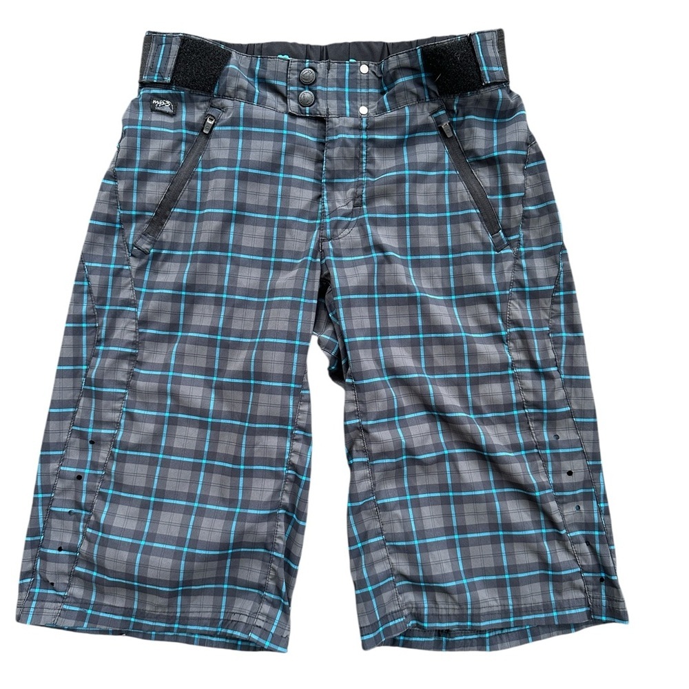 Zoic Mountain Bike Shorts Women Small Grey Teal Plaid‎ Excellent MTB Cycling